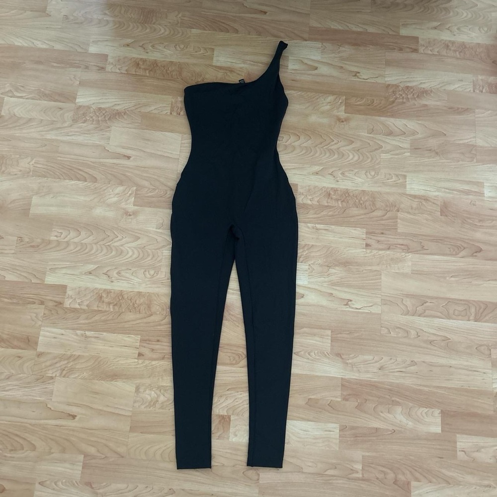SKIMS Black One-Shoulder Jumpsuit